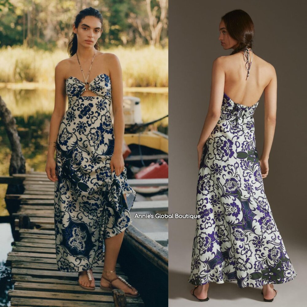 NWT $420 Anthropologie Delfi Collective Maxi Dress L *No Halter Straps*